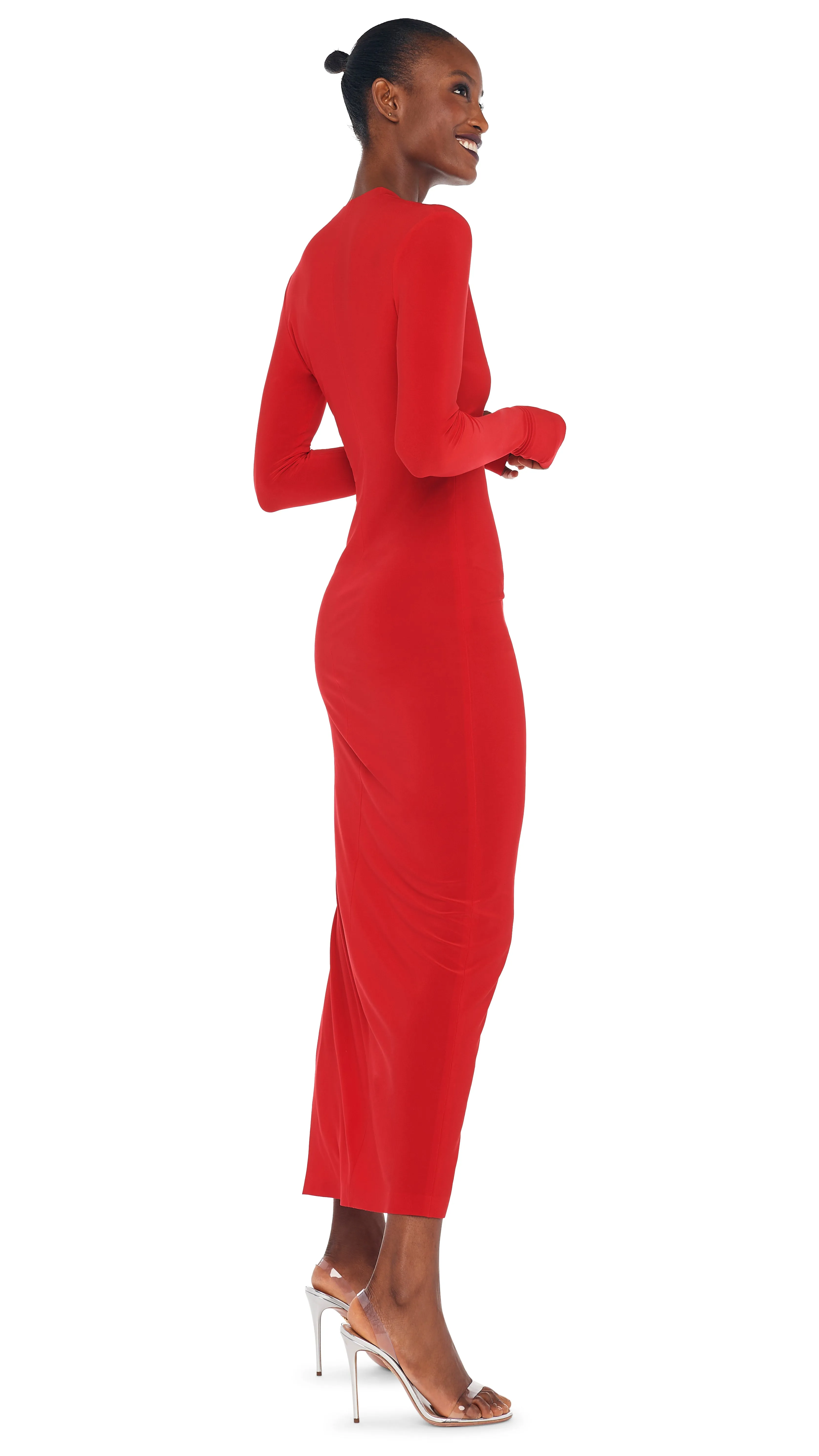 U NECK SIDE SLIT GOWN sold by Norma Kamali product image thumbnail 4