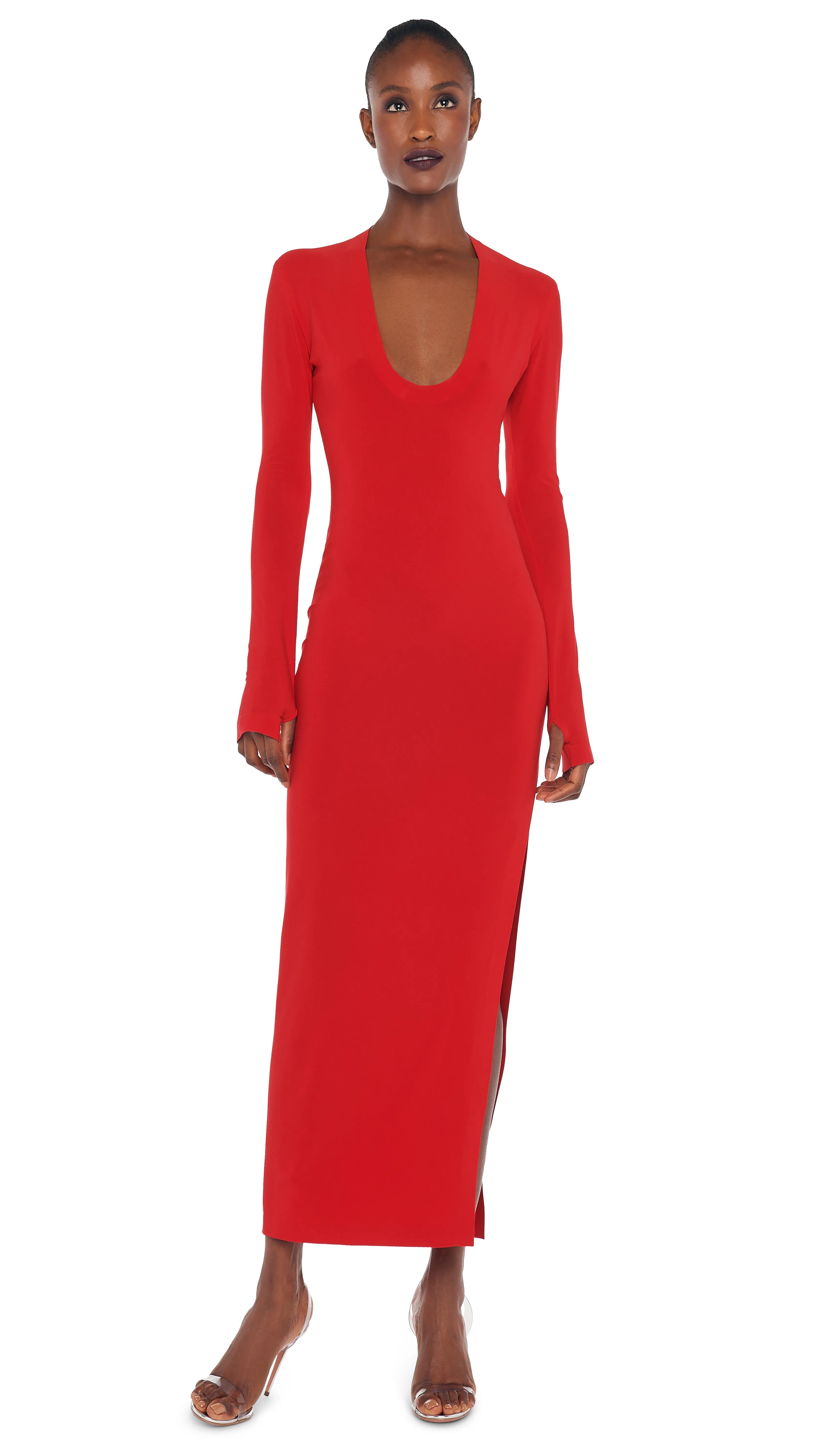 U NECK SIDE SLIT GOWN sold by Norma Kamali