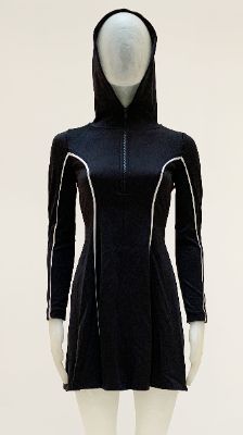 HOODED LONG SLEEVE FLARED MINI DRESS sold by Norma Kamali