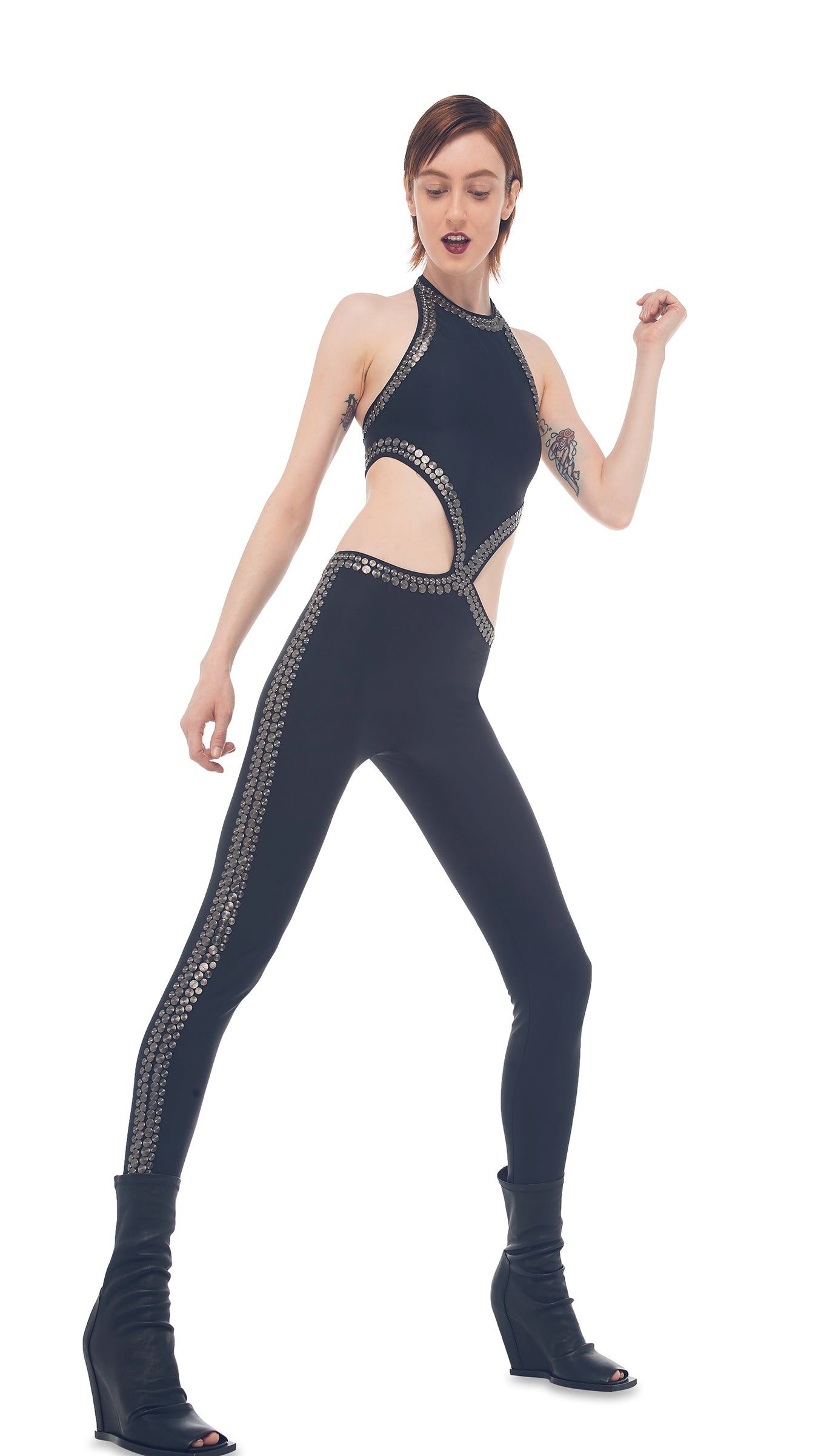 GUNMETAL STUD CHUCK CATSUIT sold by Norma Kamali product image thumbnail 4