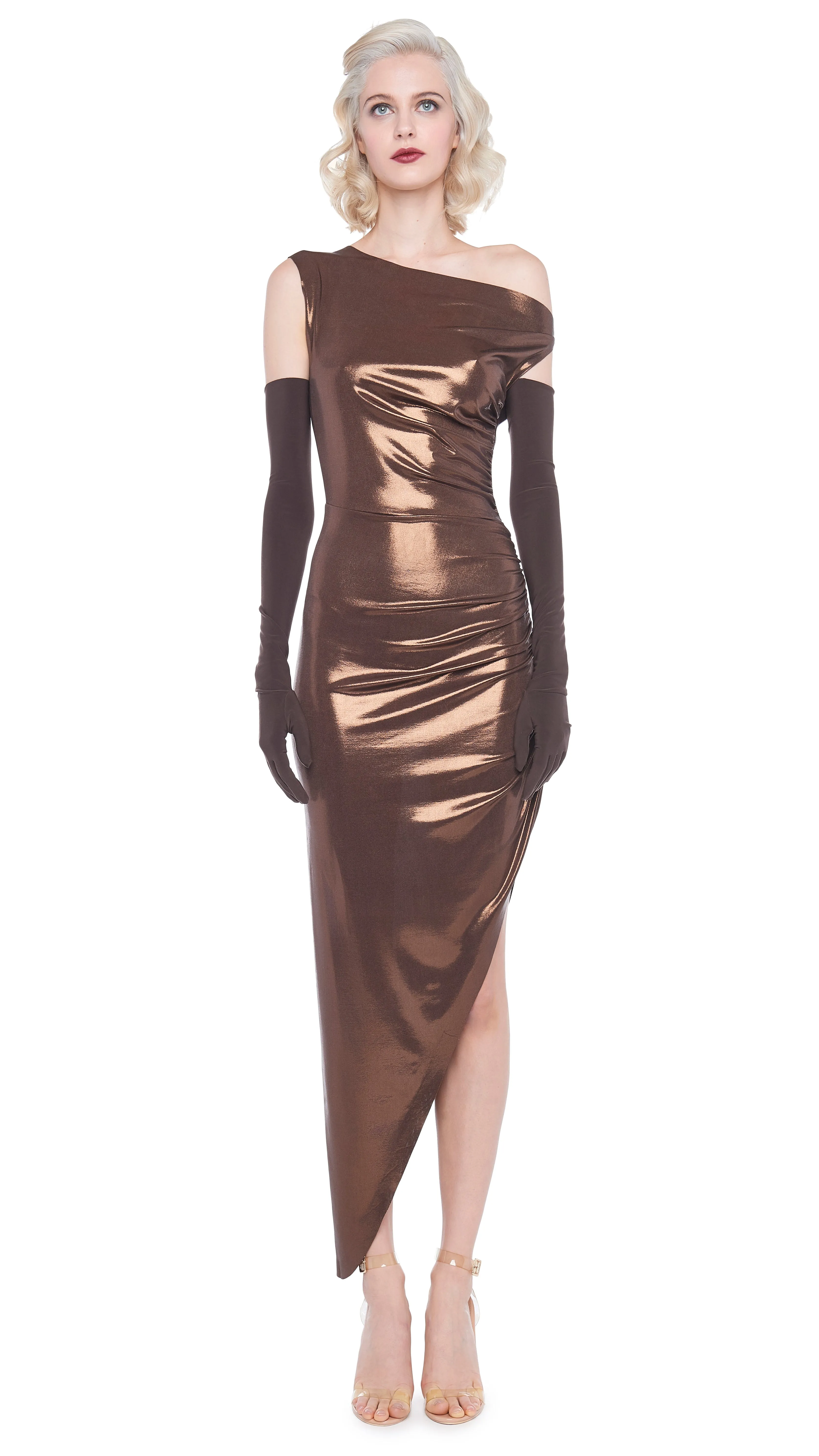 DROP SHOULDER SIDE DRAPE GOWN sold by Norma Kamali