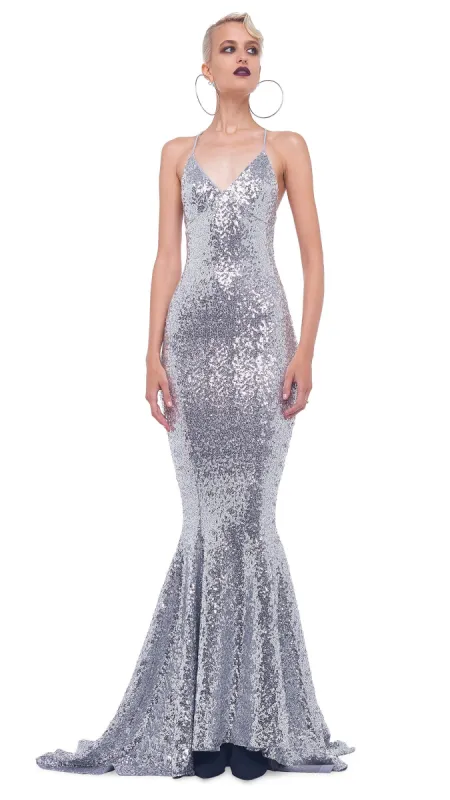 SEQUIN LOW BACK GOWN made by Norma Kamali