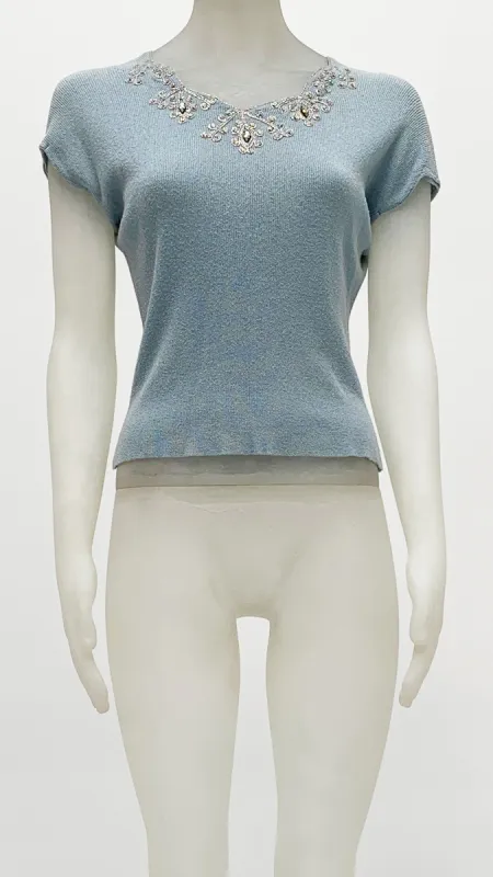 SHORT SLEEVE KNIT TOP WITH JEWELS sold by Norma Kamali