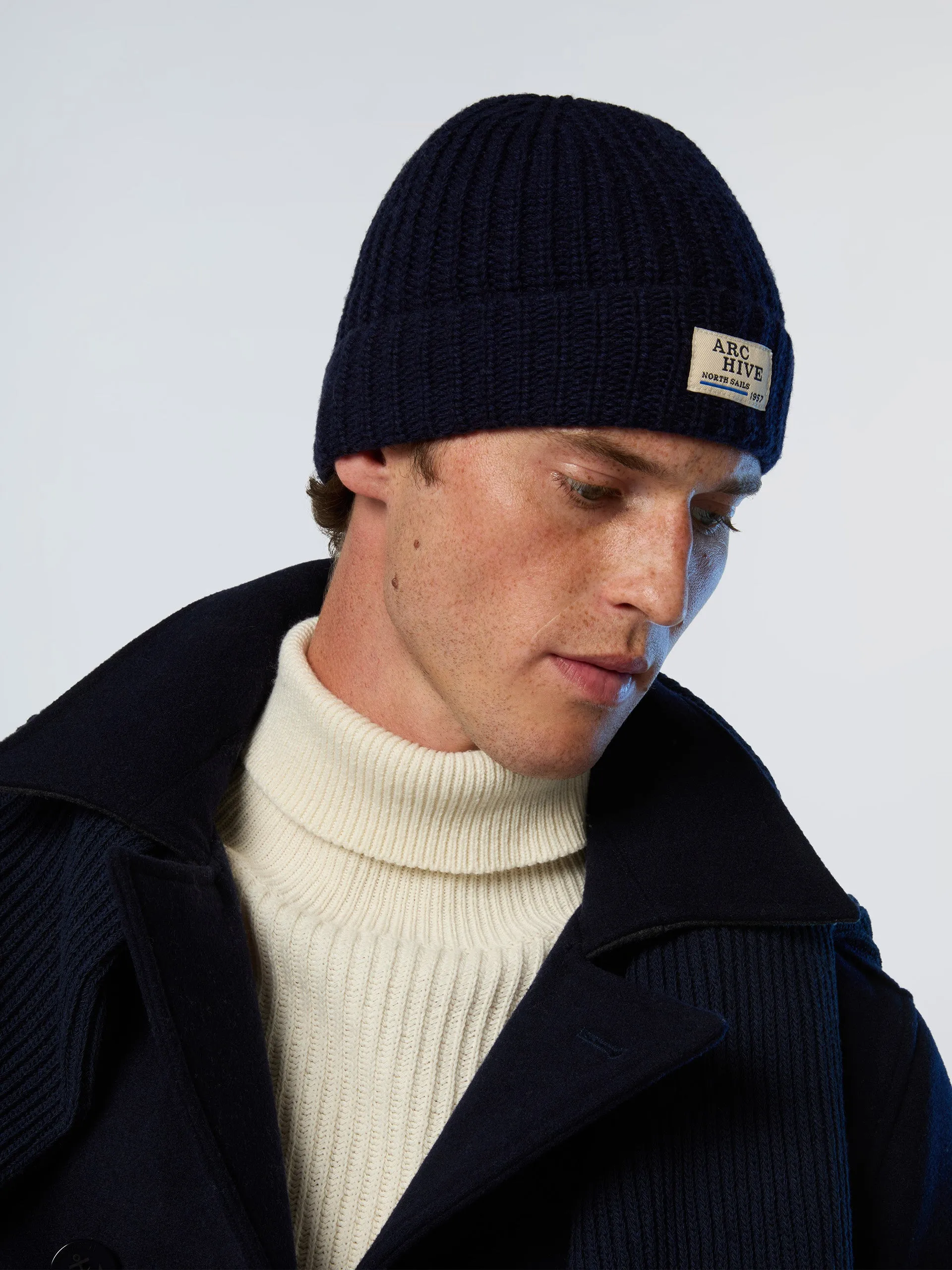 Archival fisherman's knit beanie sold by North Sails