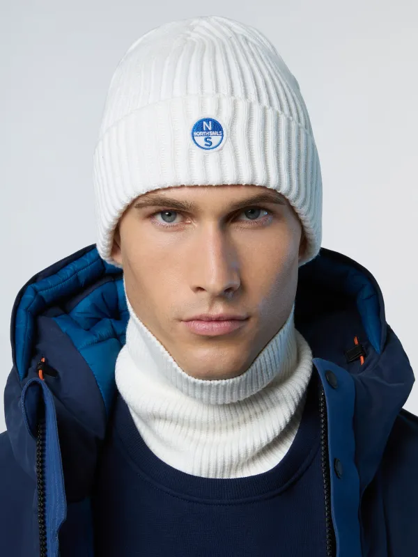 Wide-rib beanie with logo patch sold by North Sails