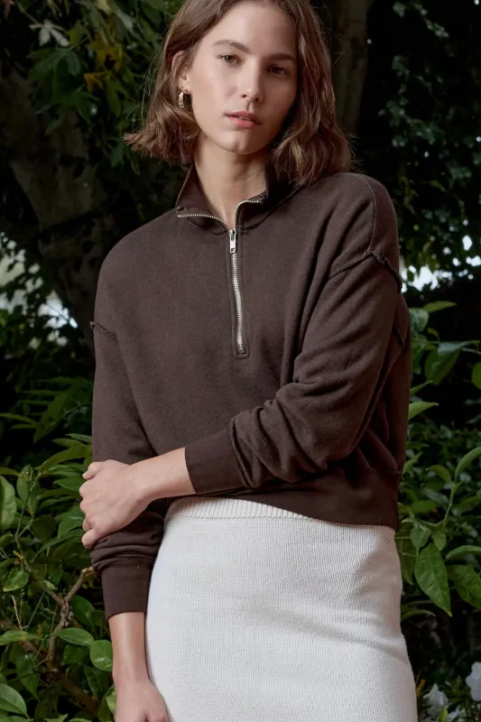 NSF Tova Cloud Fleece Half Zip Sweatshirt - Coffee made by NSF