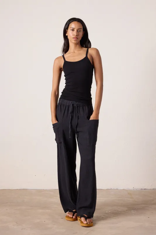 NSF Sydney Wide Leg Linen Viscose Pant - Black sold by NSF