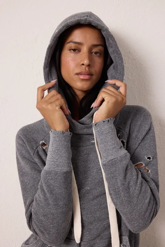 NSF Lisse Fitted Destroyed Melange Terry Hoodie - Charcoal Heather Gray made by NSF
