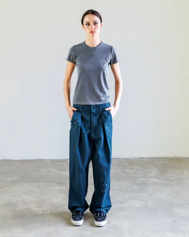 Turner Pleated Twill Unisex Trouser - Teal Workshop made by NSF