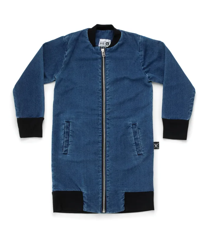 long denim bomber jacket sold by nununu