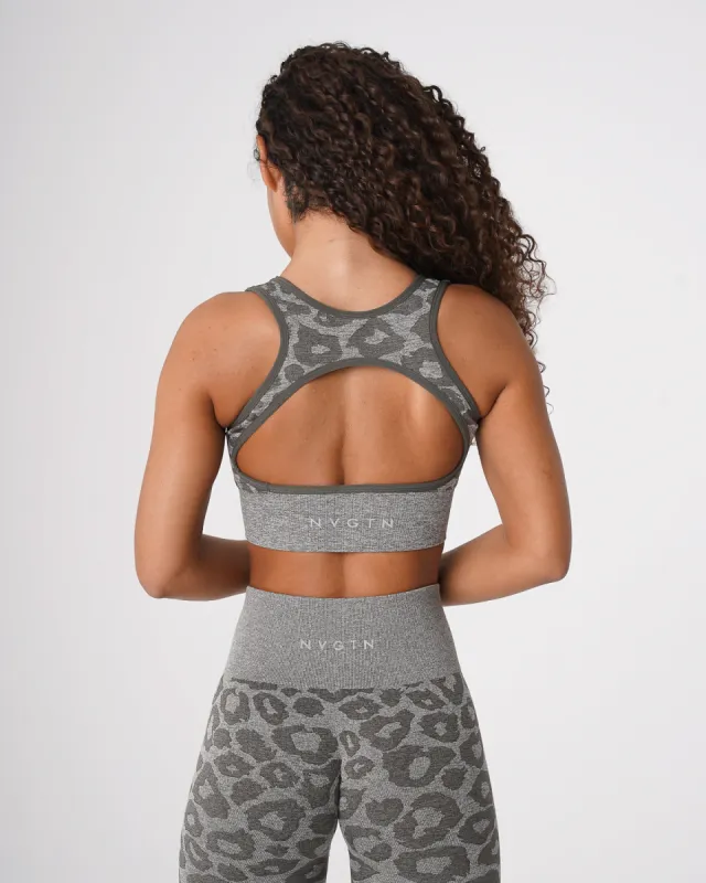Khaki Green Leopard Eclipse Seamless Bra sold by NVGTN