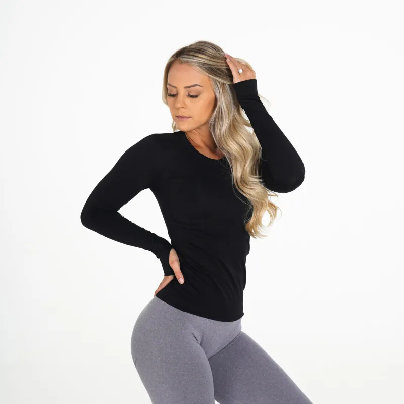 Black Shape Seamless Long-Sleeve Top sold by NVGTN
