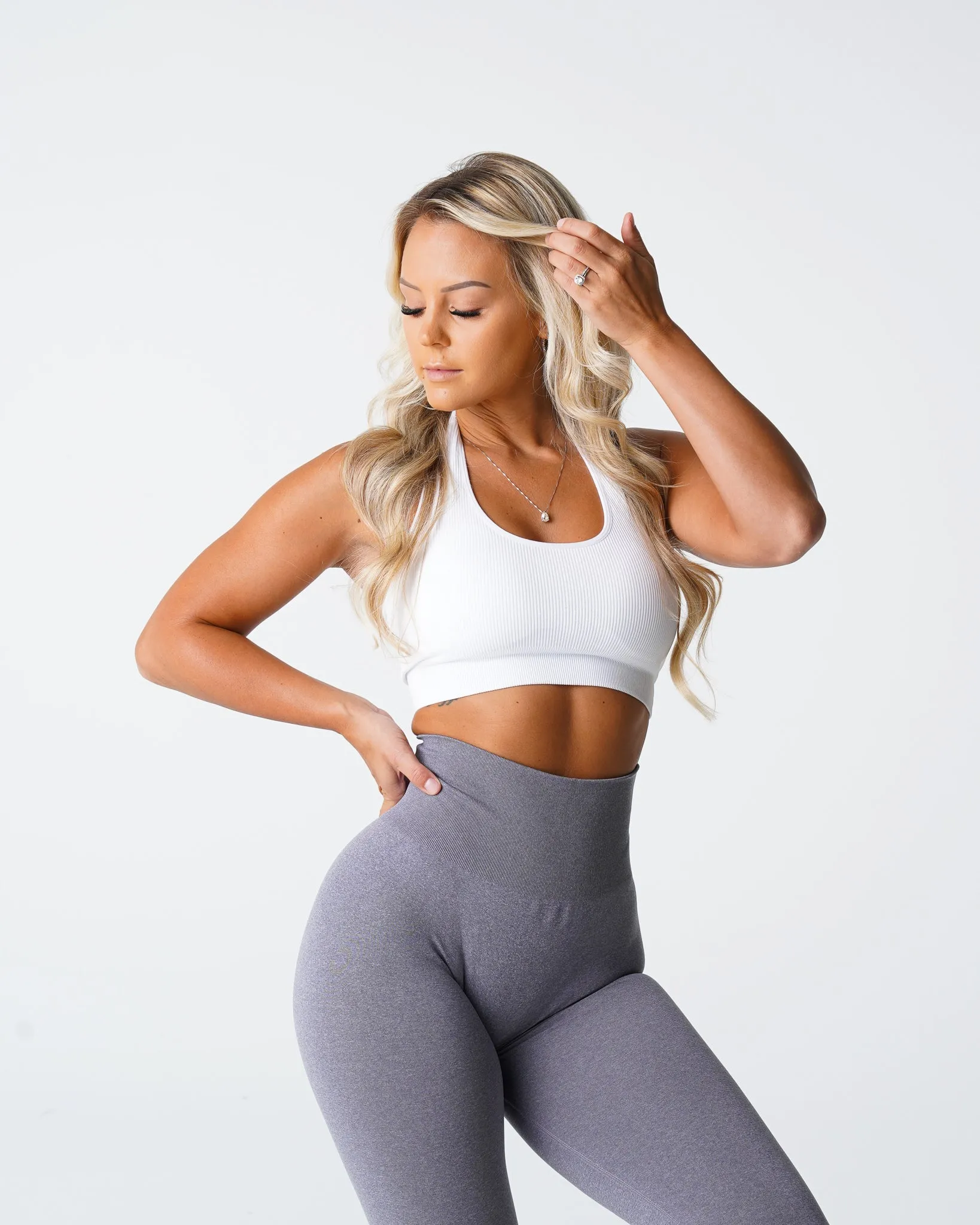 White Limitless Ribbed Seamless Halter Bra sold by NVGTN product image thumbnail 4