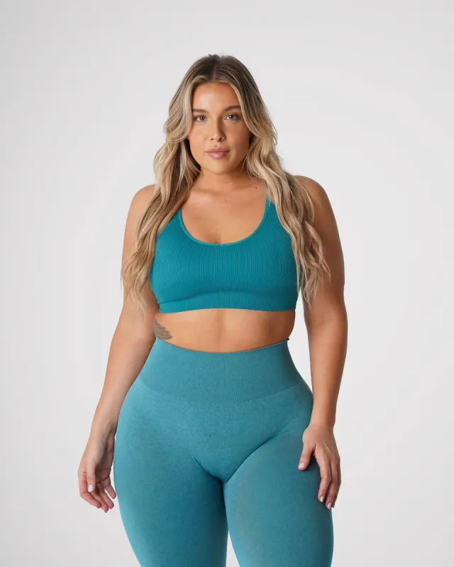Teal Galaxy Ribbed Seamless Bra sold by NVGTN