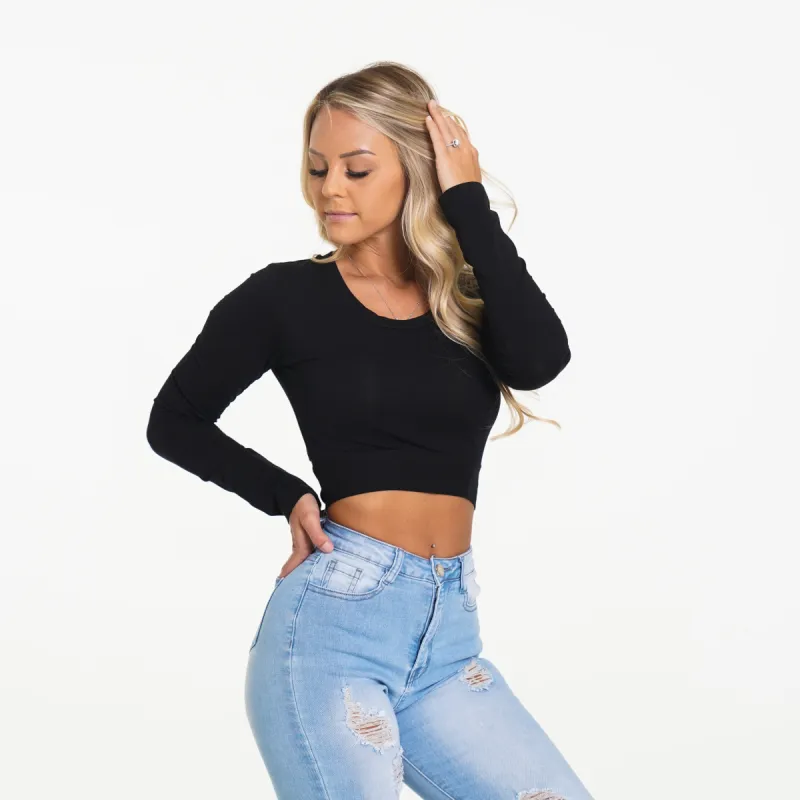 Wrap Around Black Long Sleeve Crop sold by NVGTN