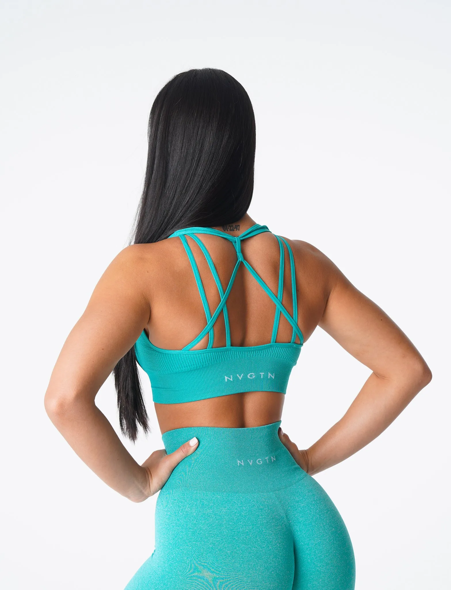 Turquoise Galaxy Ribbed Seamless Bra sold by NVGTN
