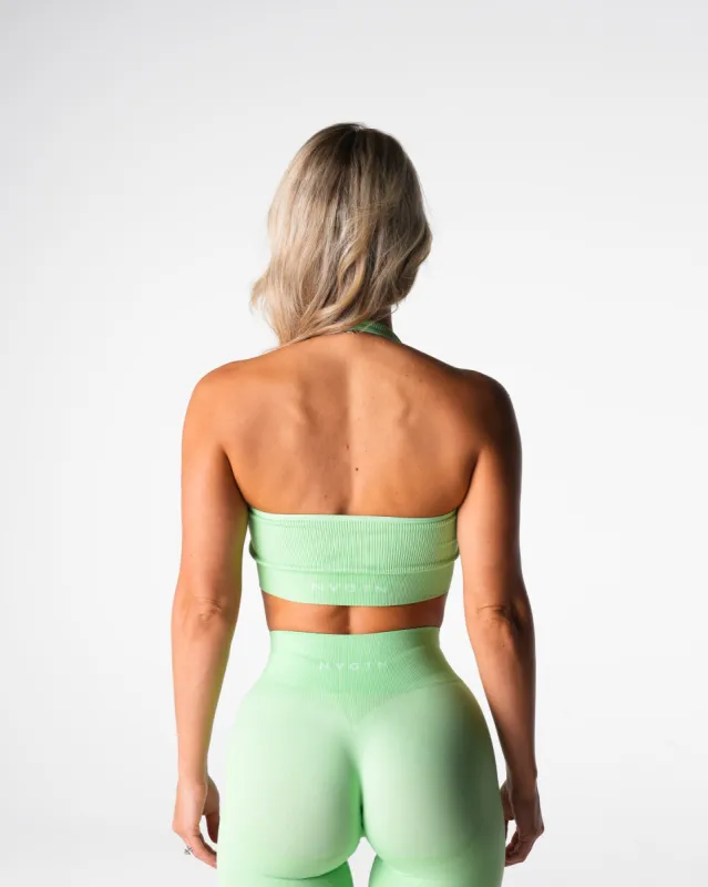 Pistachio Limitless Ribbed Seamless Halter Bra sold by NVGTN