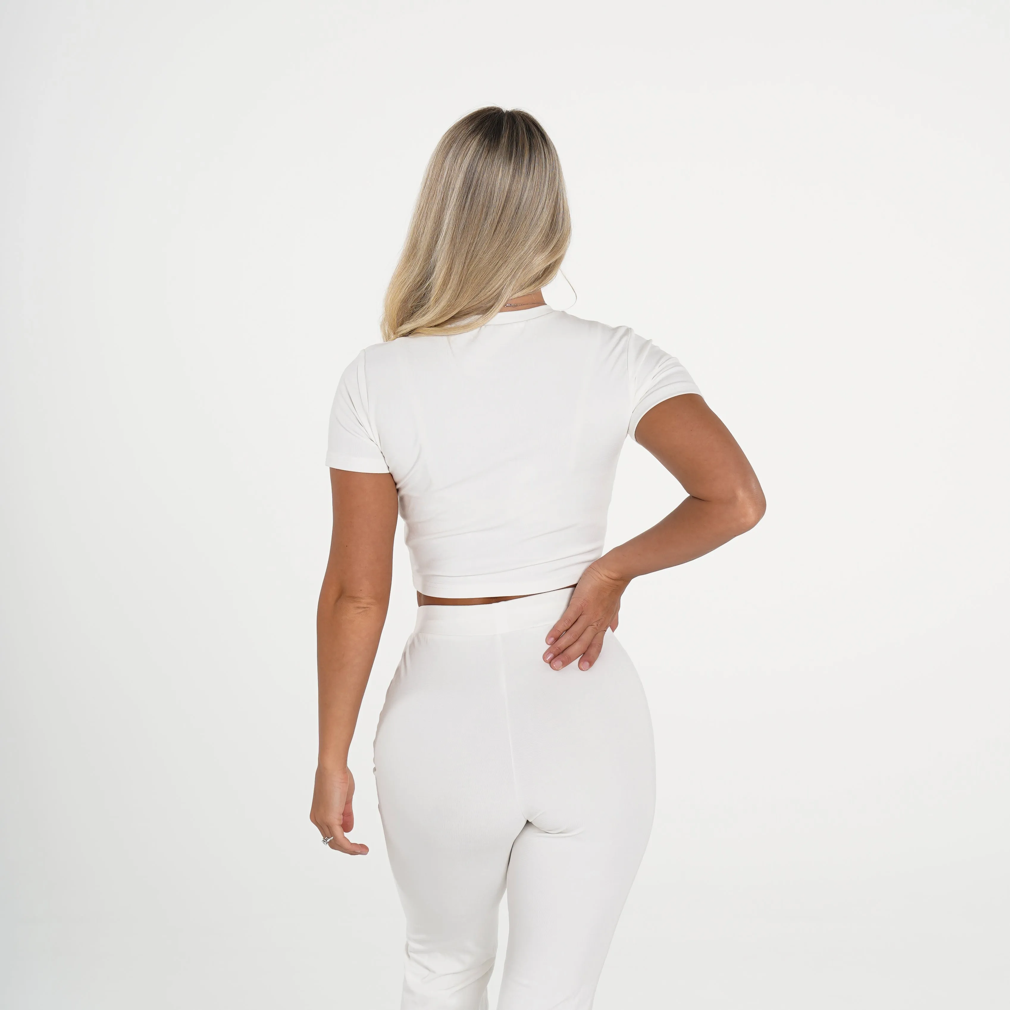 Cream Hello Weekend Lounge Cropped Tee sold by NVGTN product image thumbnail 2