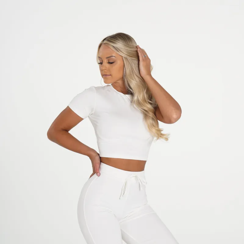 Cream Hello Weekend Lounge Cropped Tee sold by NVGTN