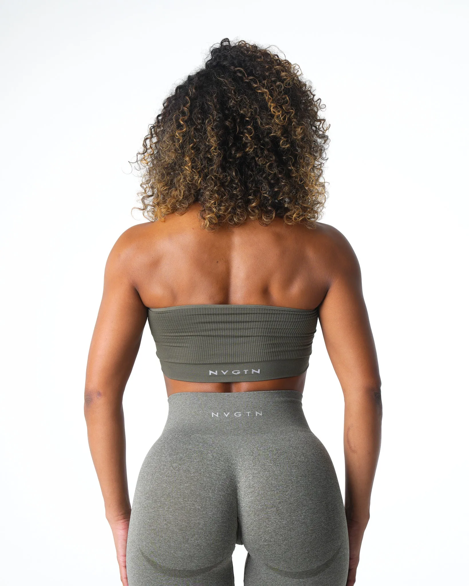 Khaki Green Conquer Ribbed Seamless Bra sold by NVGTN
