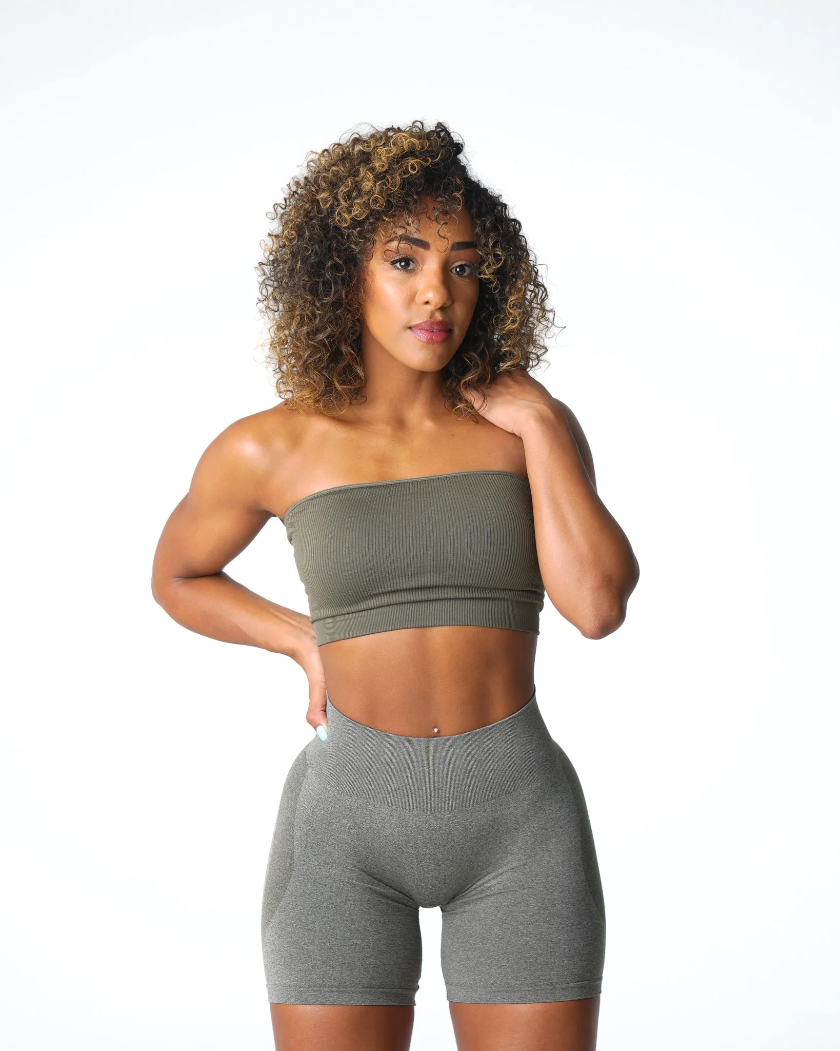 Khaki Green Conquer Ribbed Seamless Bra sold by NVGTN product image thumbnail 2