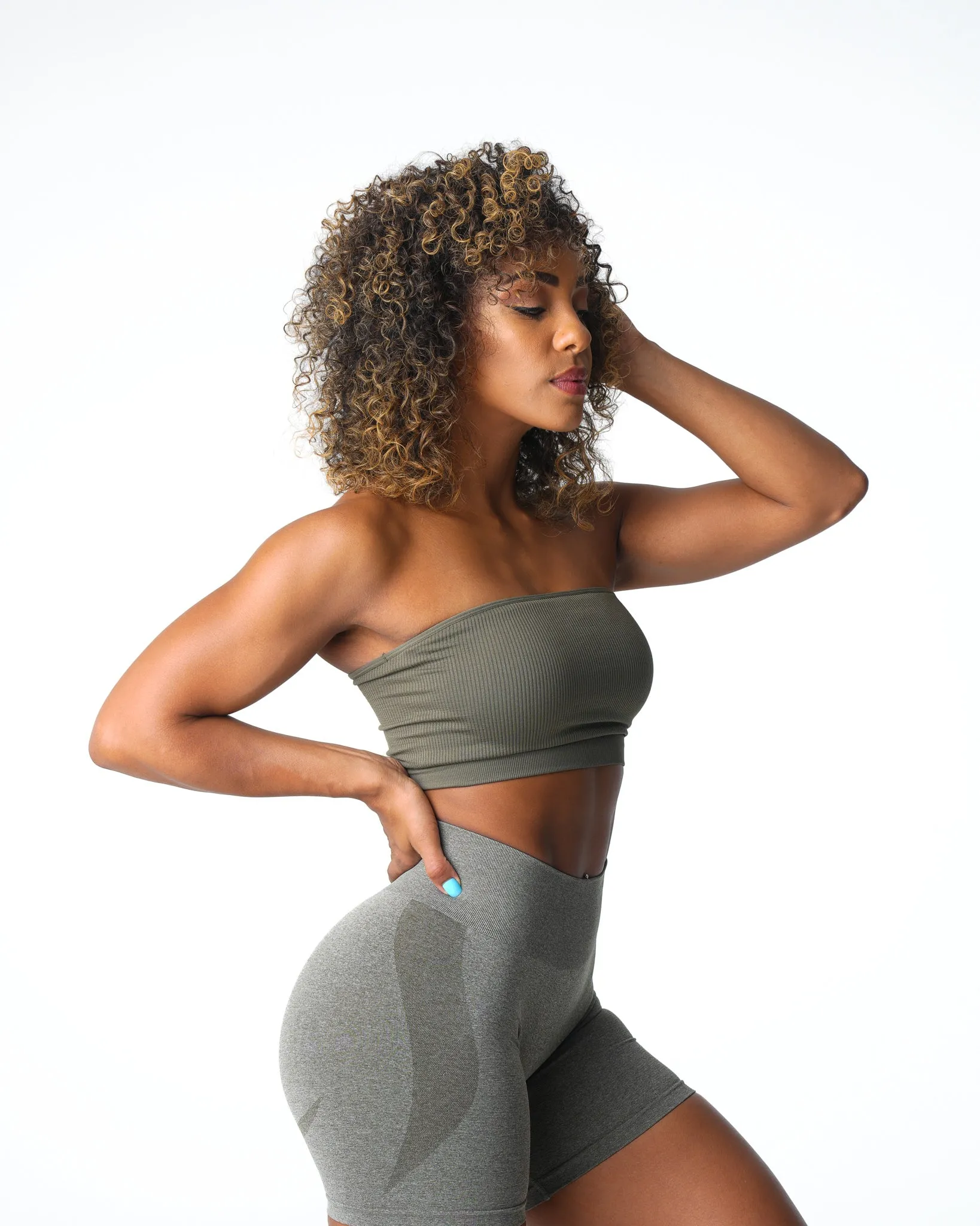 Khaki Green Conquer Ribbed Seamless Bra sold by NVGTN product image thumbnail 3