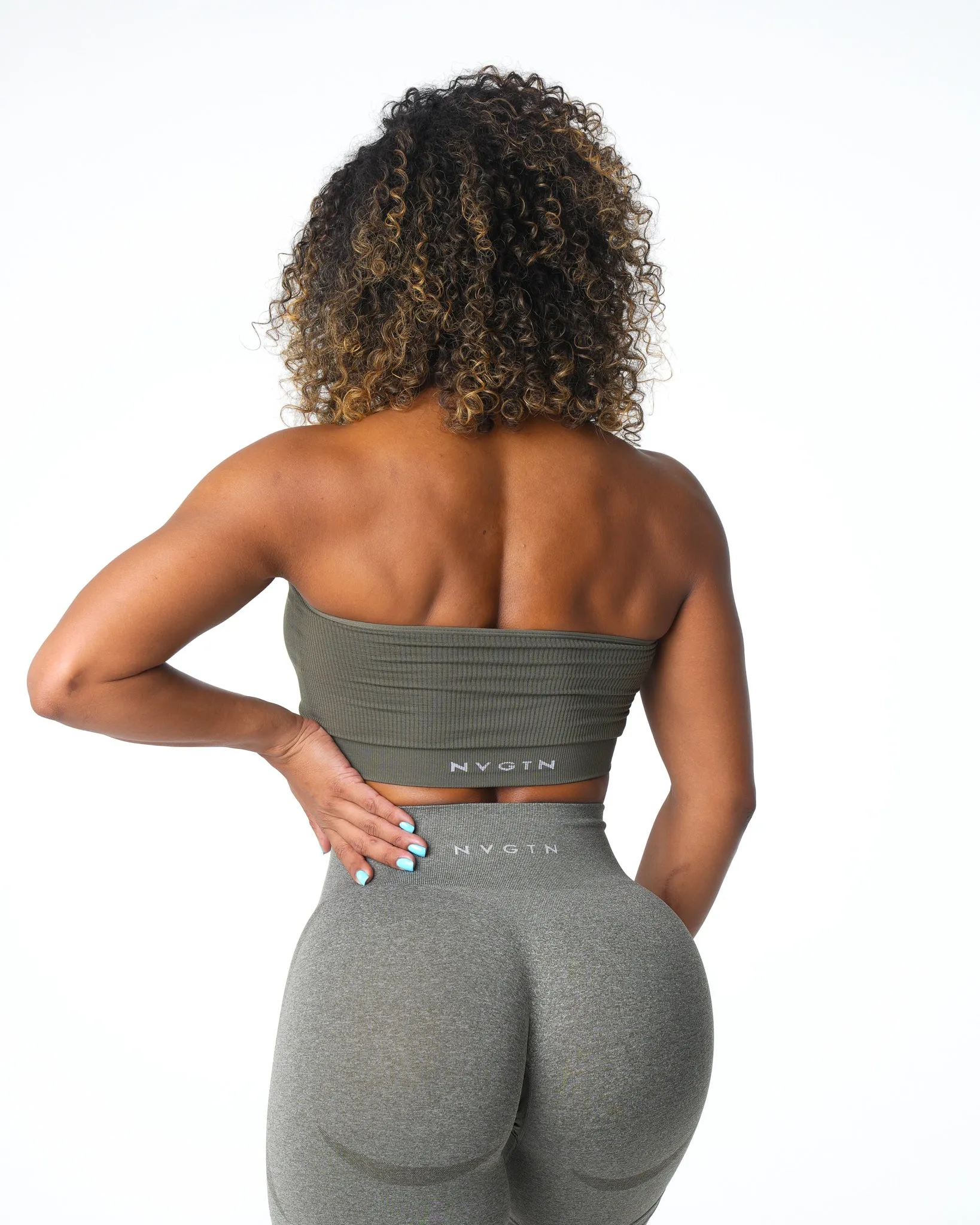 Khaki Green Conquer Ribbed Seamless Bra sold by NVGTN product image thumbnail 4