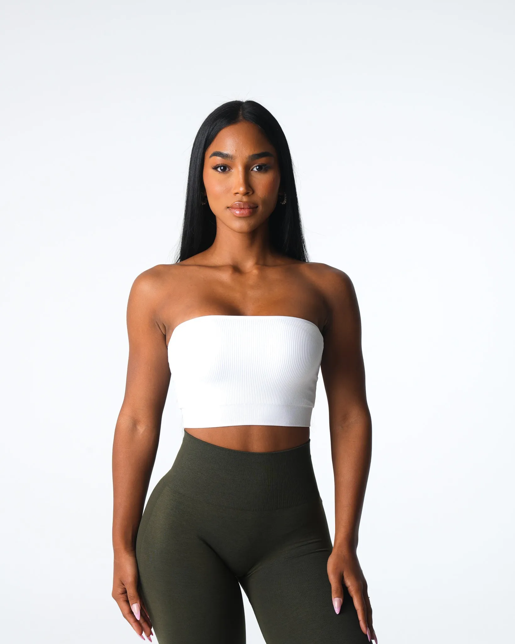 White Conquer Ribbed Seamless Bra sold by NVGTN