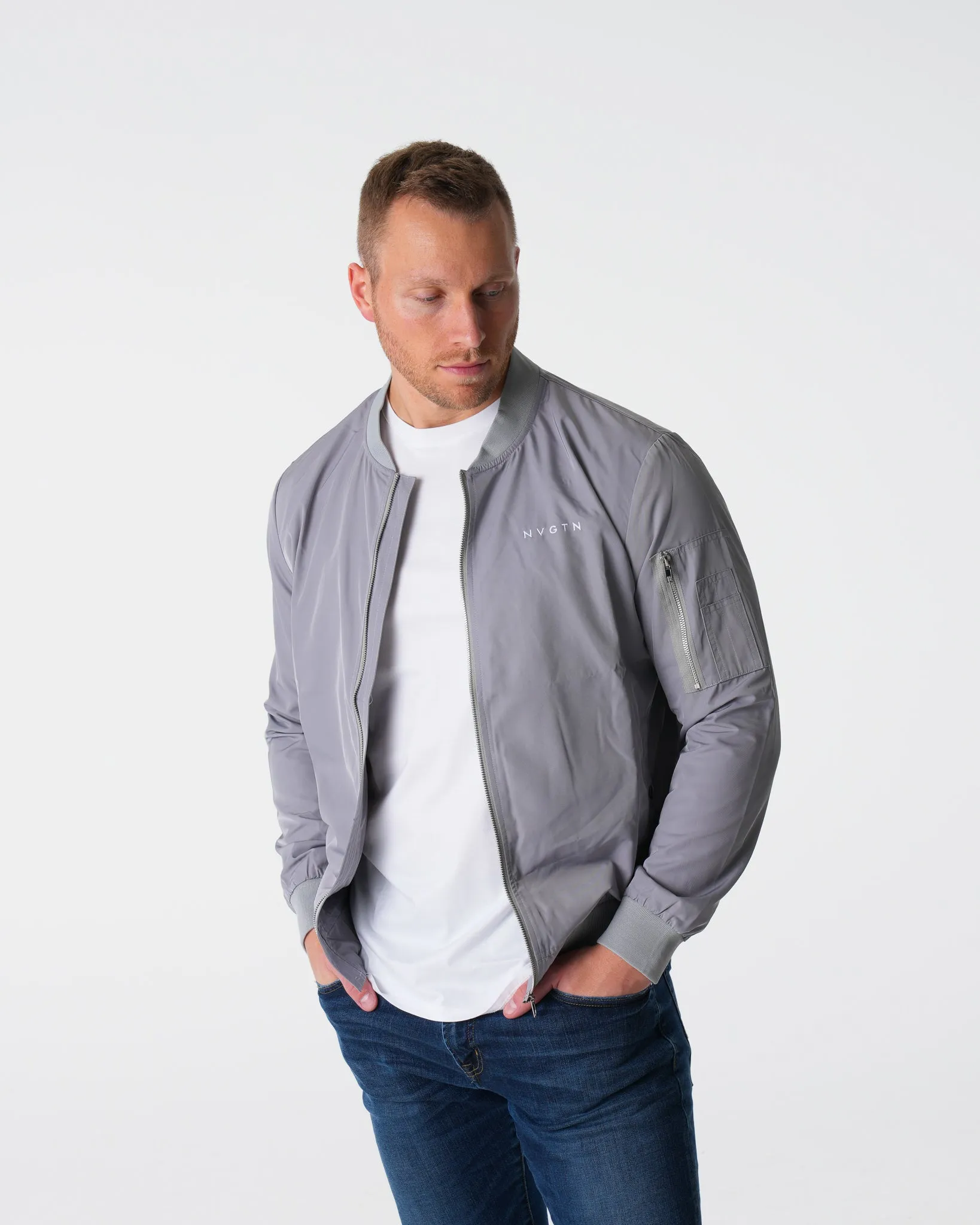 Grey Bomber Jacket sold by NVGTN product image thumbnail 2