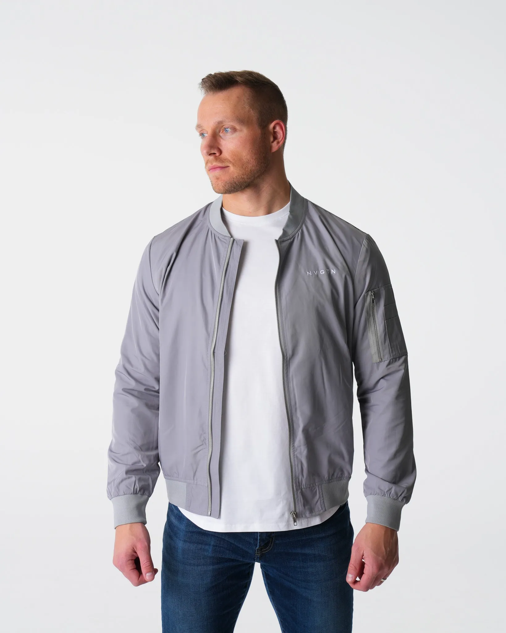 Grey Bomber Jacket sold by NVGTN