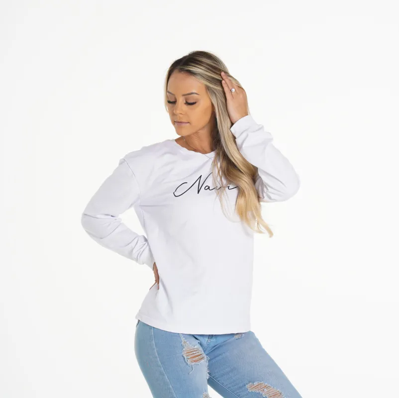 White Navi Crew Neck made by NVGTN