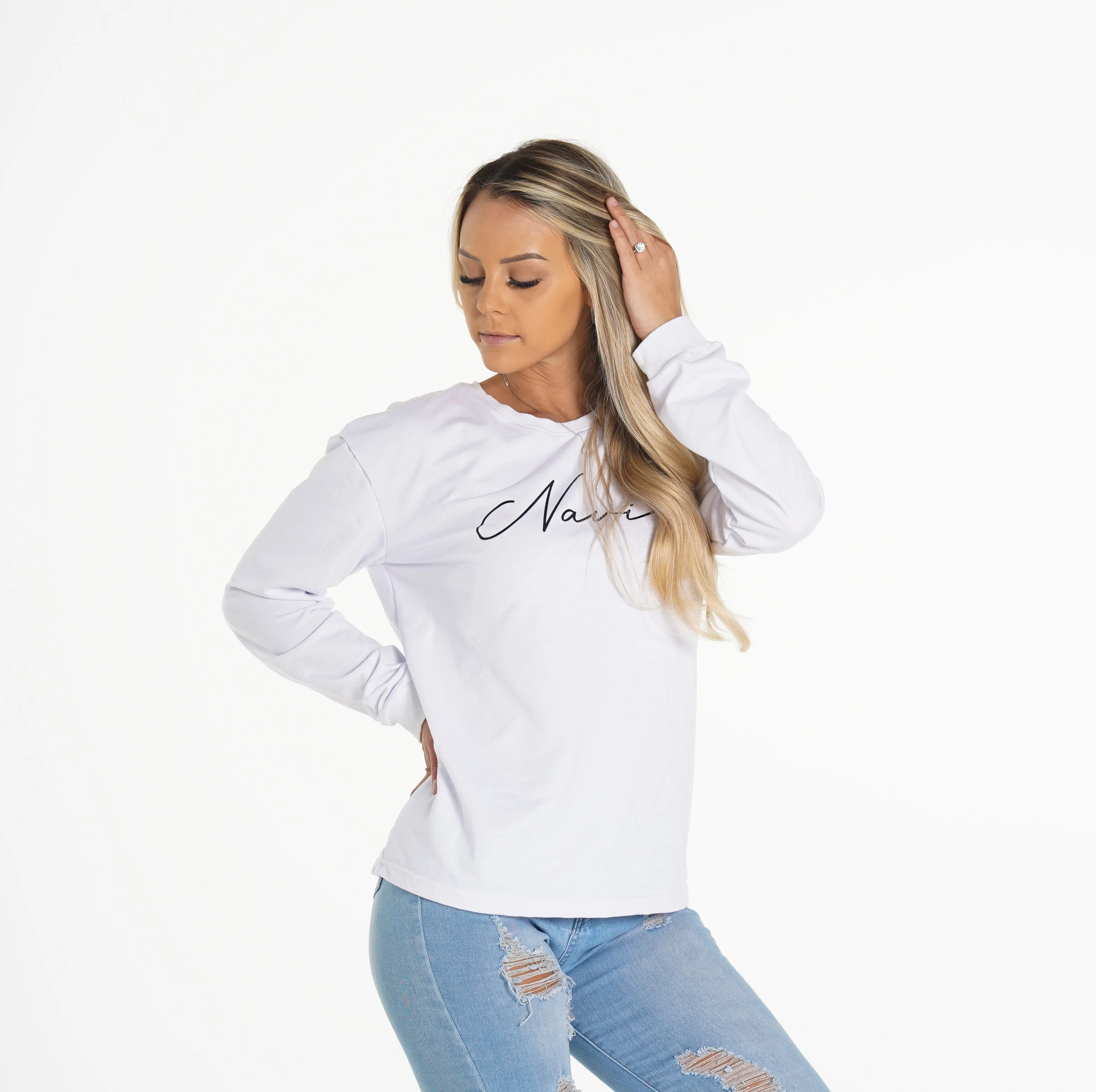 White Navi Crew Neck sold by NVGTN