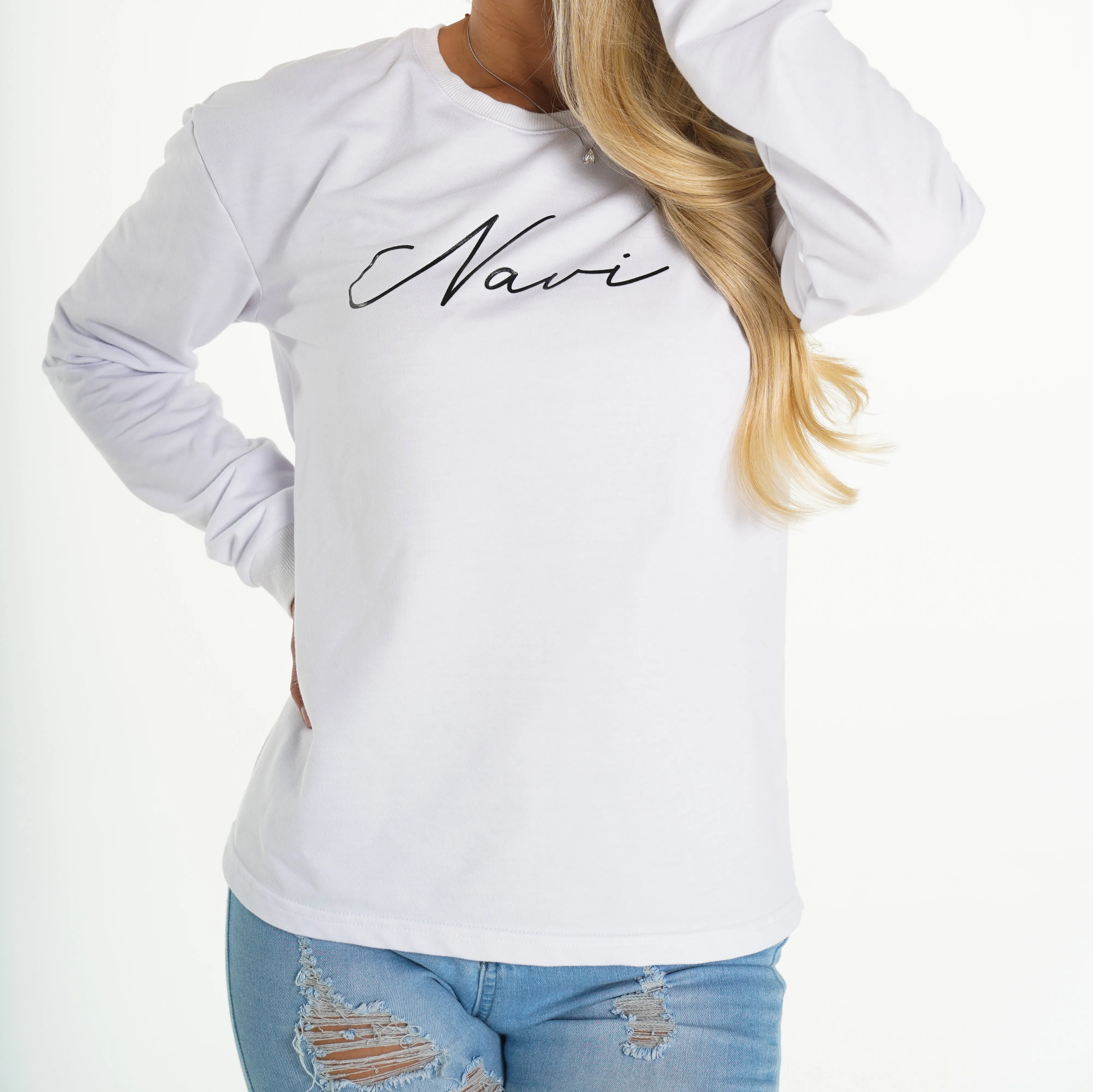 White Navi Crew Neck sold by NVGTN product image thumbnail 3