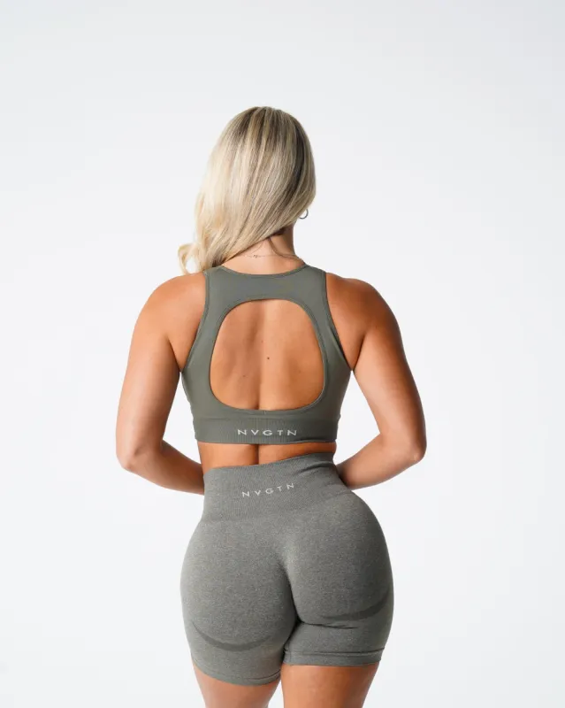 Khaki Green Pursuit Seamless Bra sold by NVGTN