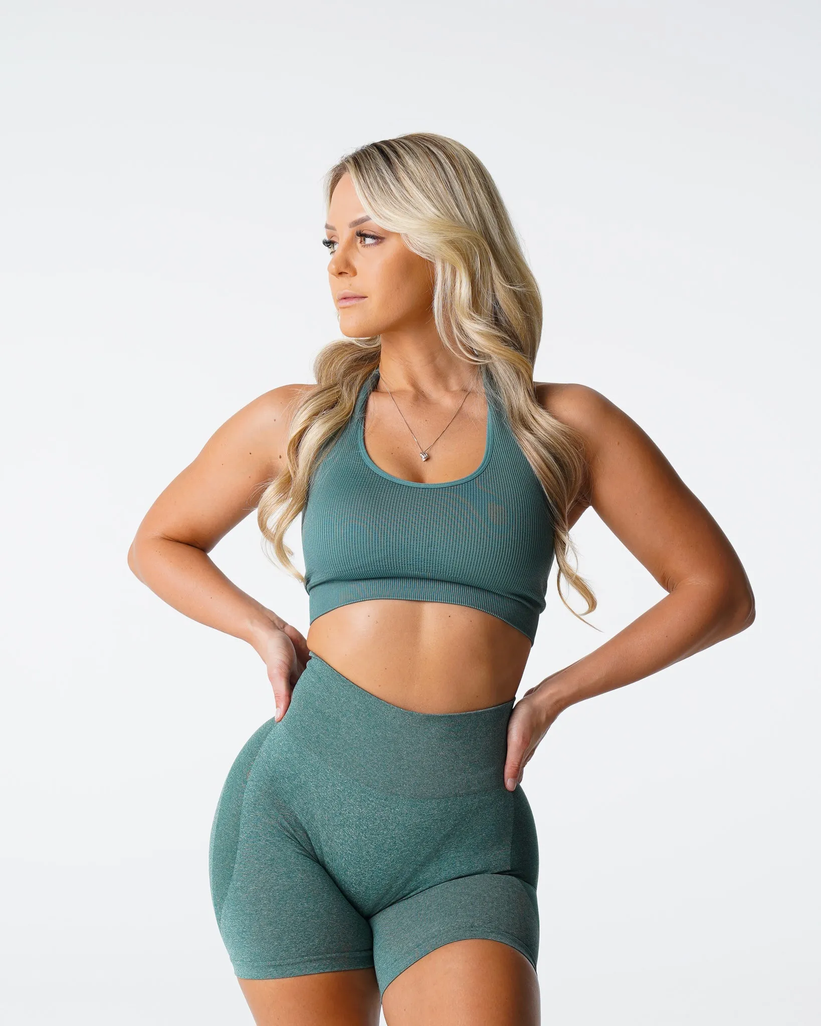 Forest Green Limitless Ribbed Seamless Halter Bra sold by NVGTN product image thumbnail 3