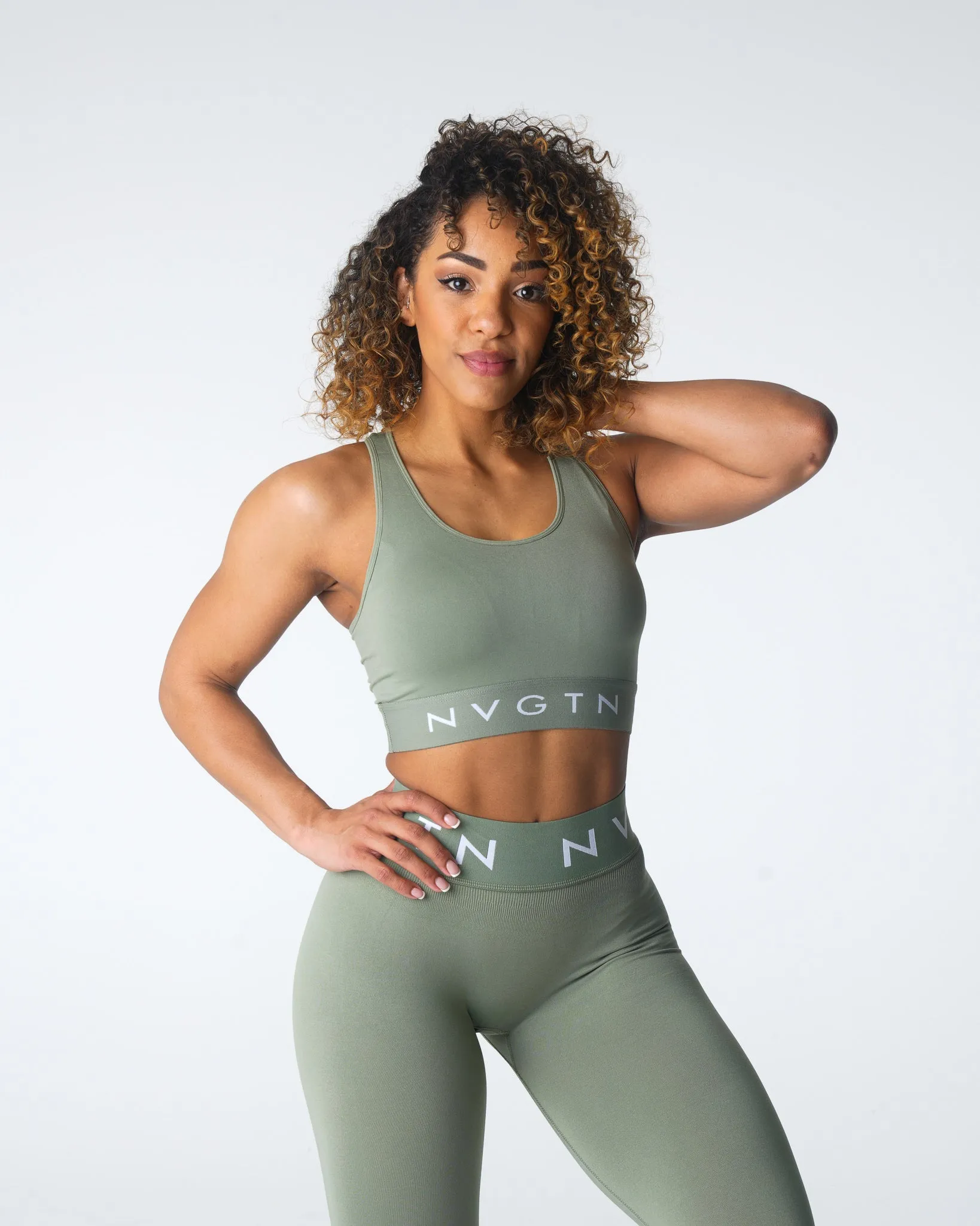 Sage Green Legacy Sport Seamless Bra sold by NVGTN