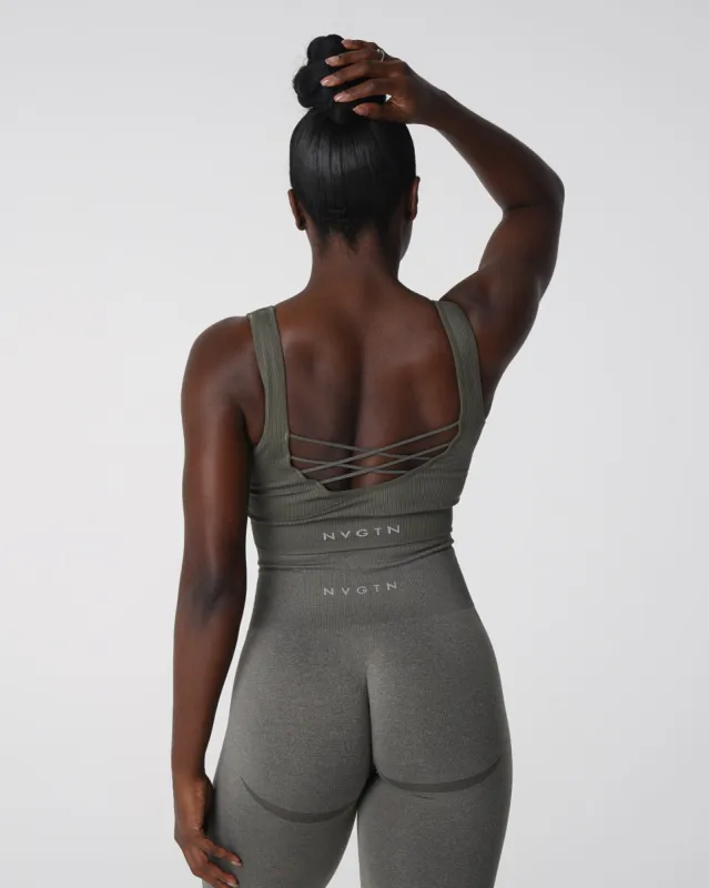 Khaki Green Desire Ribbed Seamless Bra sold by NVGTN