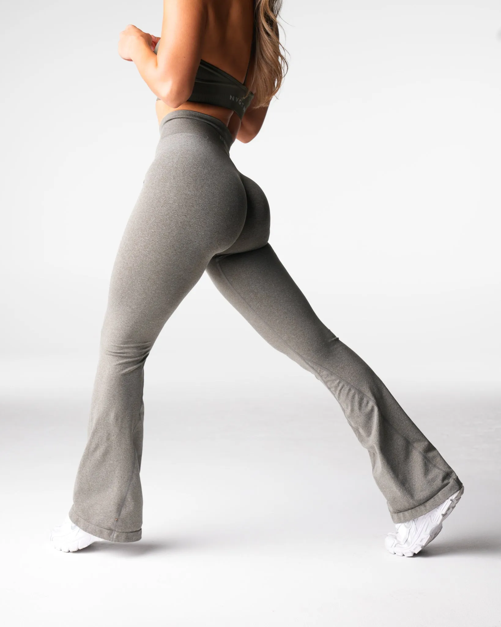Khaki Green Iconic Seamless Flare Leggings sold by NVGTN product image thumbnail 3