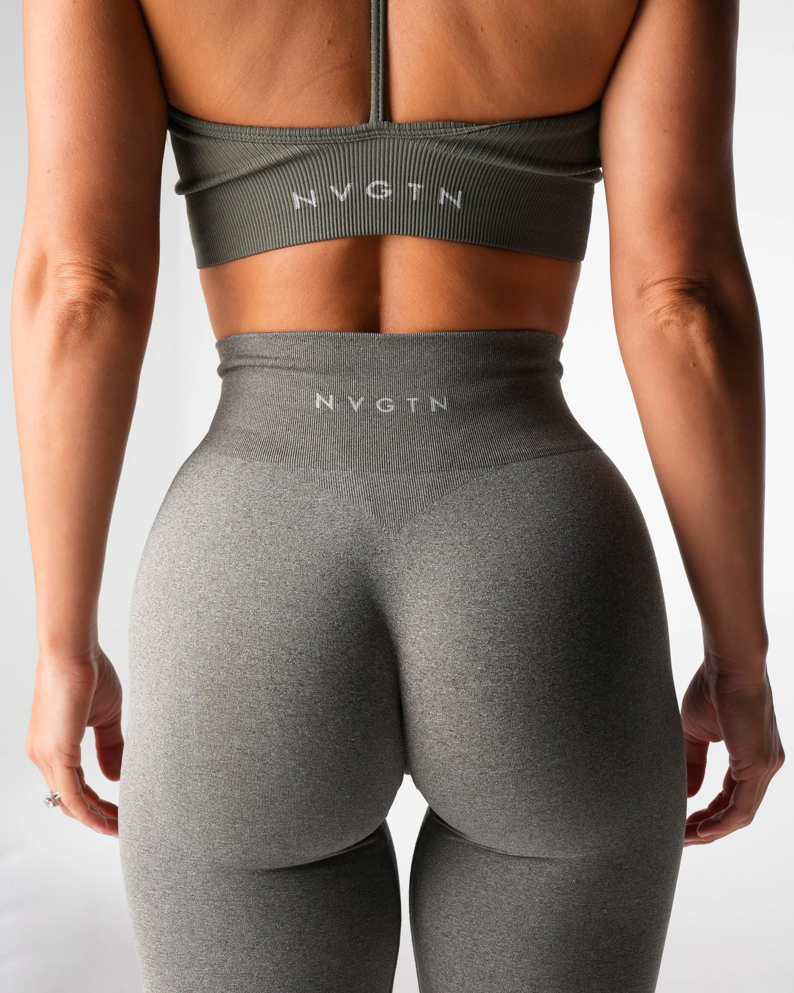Khaki Green Iconic Seamless Flare Leggings sold by NVGTN product image thumbnail 2