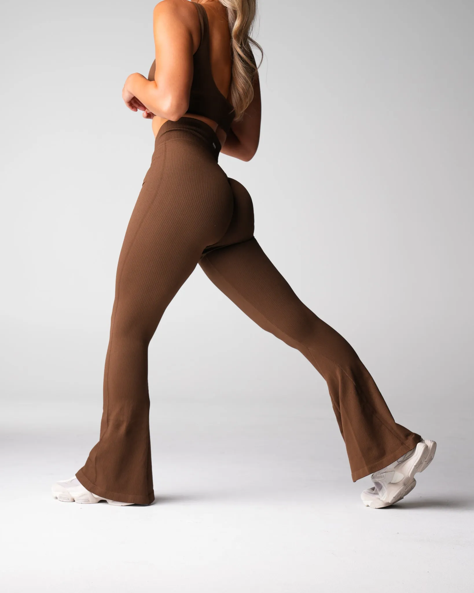 Hazelnut Harmony Ribbed Seamless Flare Leggings sold by NVGTN