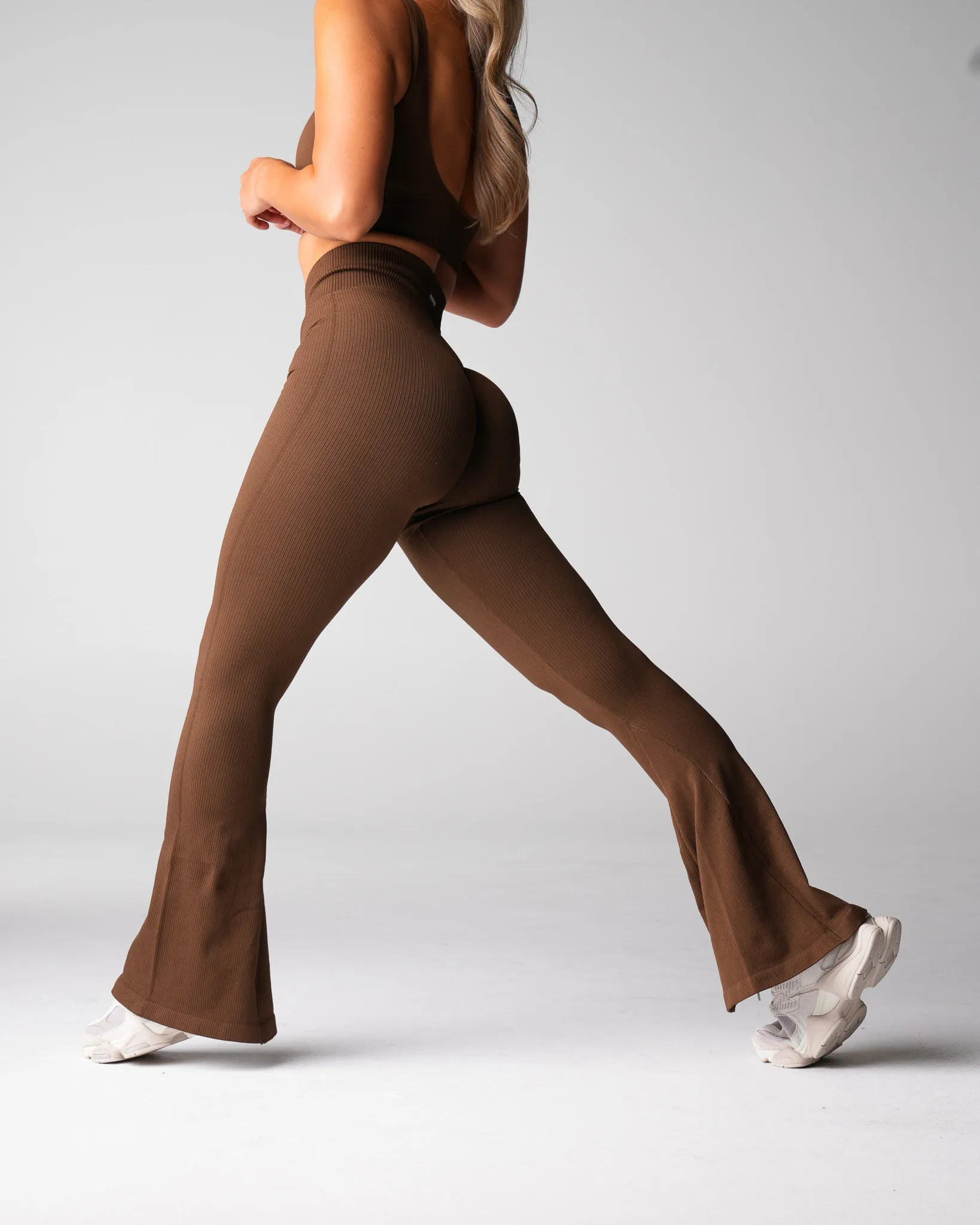 Hazelnut Harmony Ribbed Seamless Flare Leggings sold by NVGTN product image thumbnail 3
