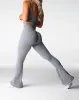 Grey Harmony Ribbed Seamless Flare Leggings sold by NVGTN