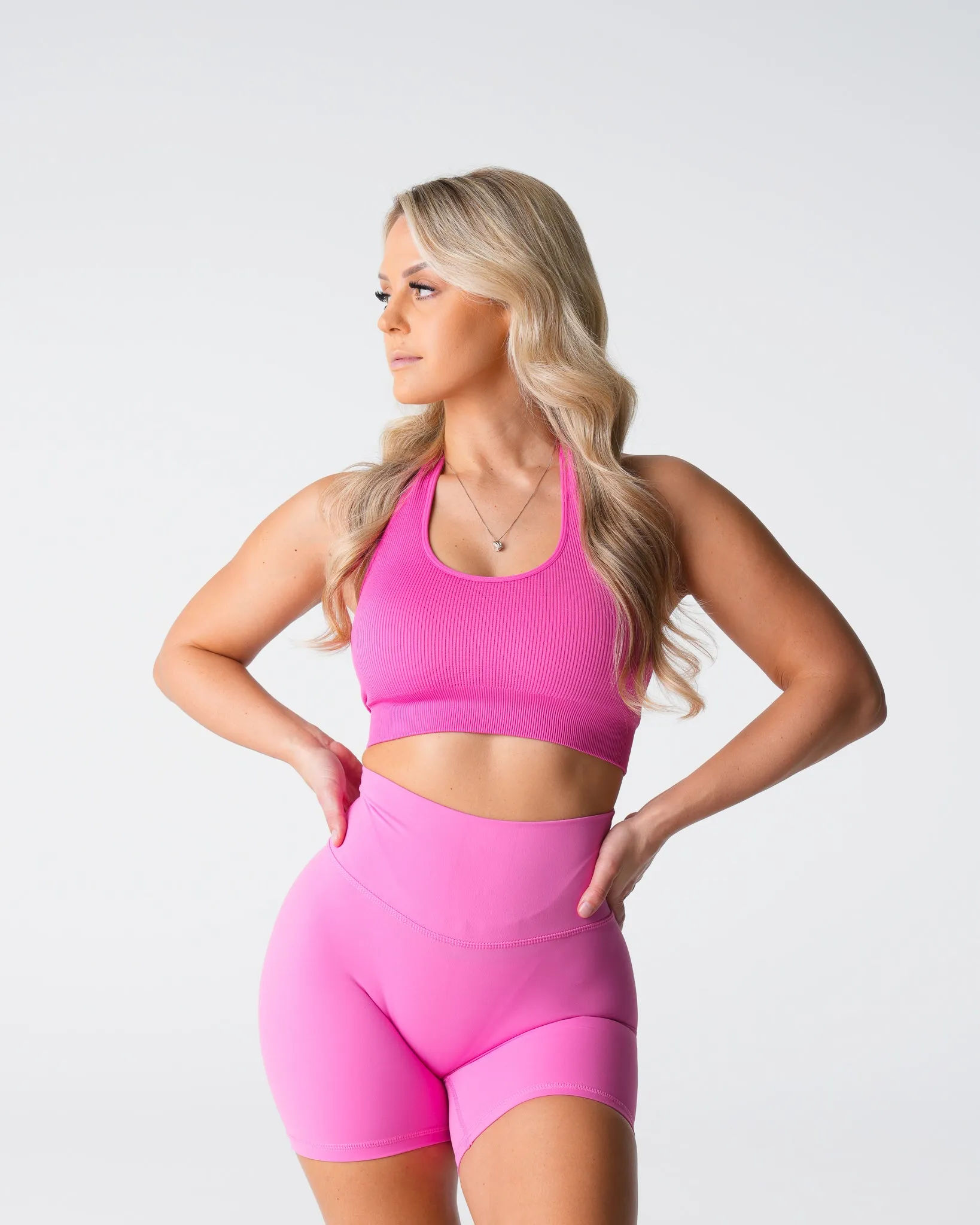 Bubble Gum Pink Limitless Ribbed Seamless Halter Bra sold by NVGTN product image thumbnail 3