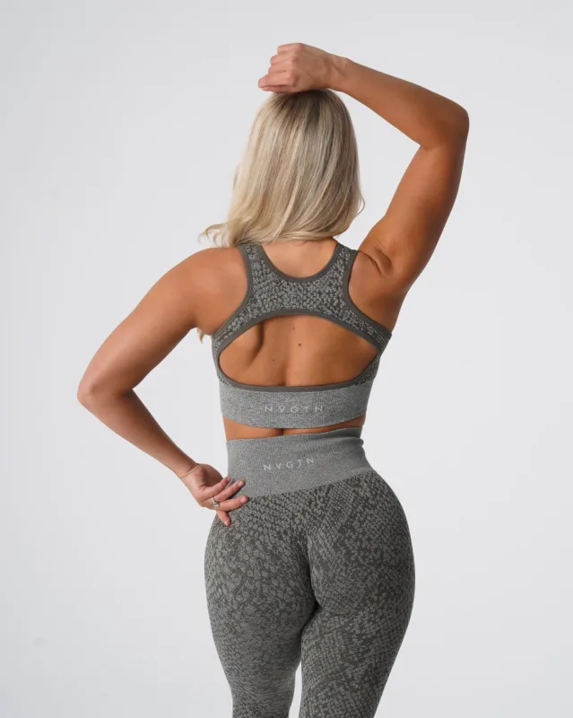 Khaki Green Snakeskin Eclipse Seamless Bra sold by NVGTN