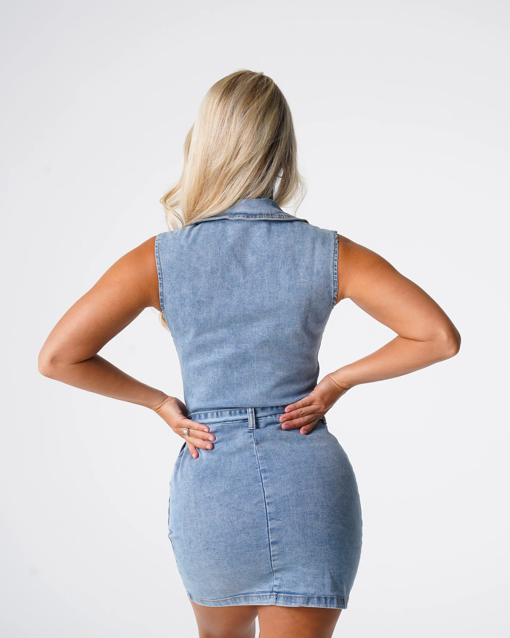 Light Wash Sweet Surprise Denim Mini Dress sold by NVGTN product image thumbnail 4