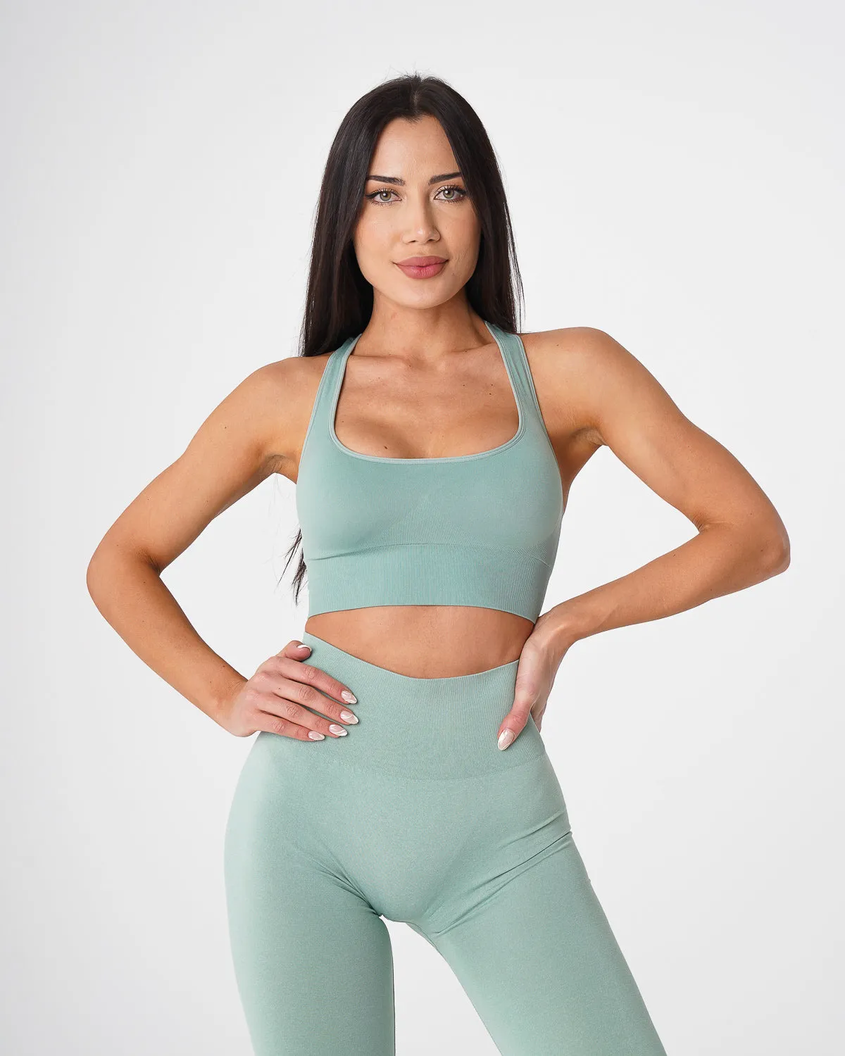 Sage Green Ignite Seamless Bra sold by NVGTN product image thumbnail 2