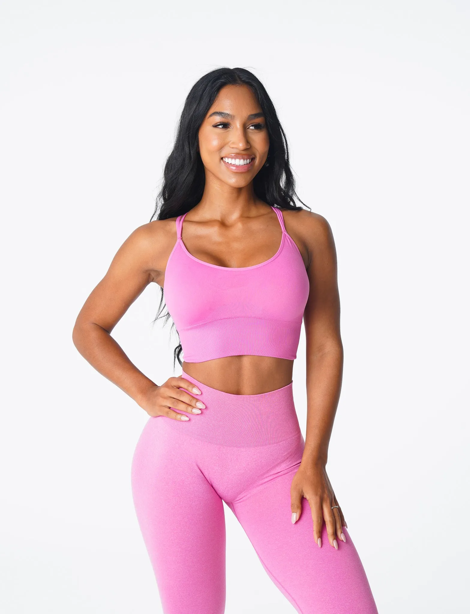 Bubble Gum Pink Flourish Seamless Bra sold by NVGTN