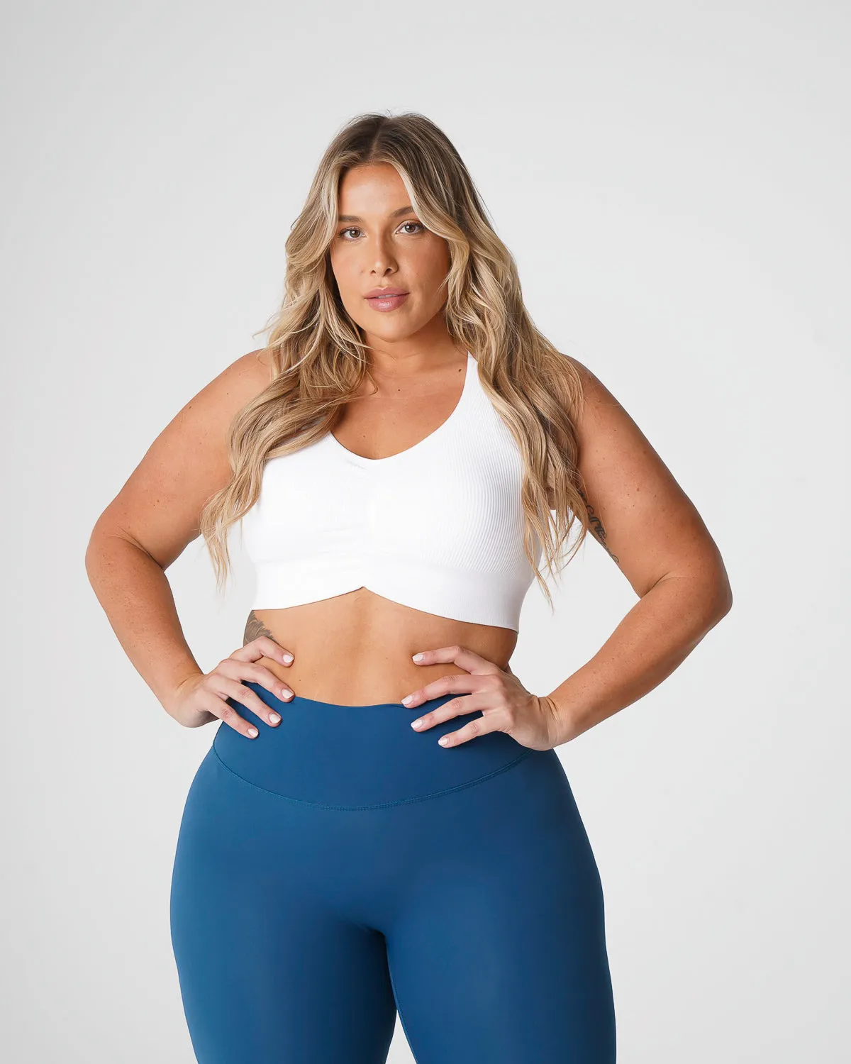 White Cinched Seamless Bra sold by NVGTN