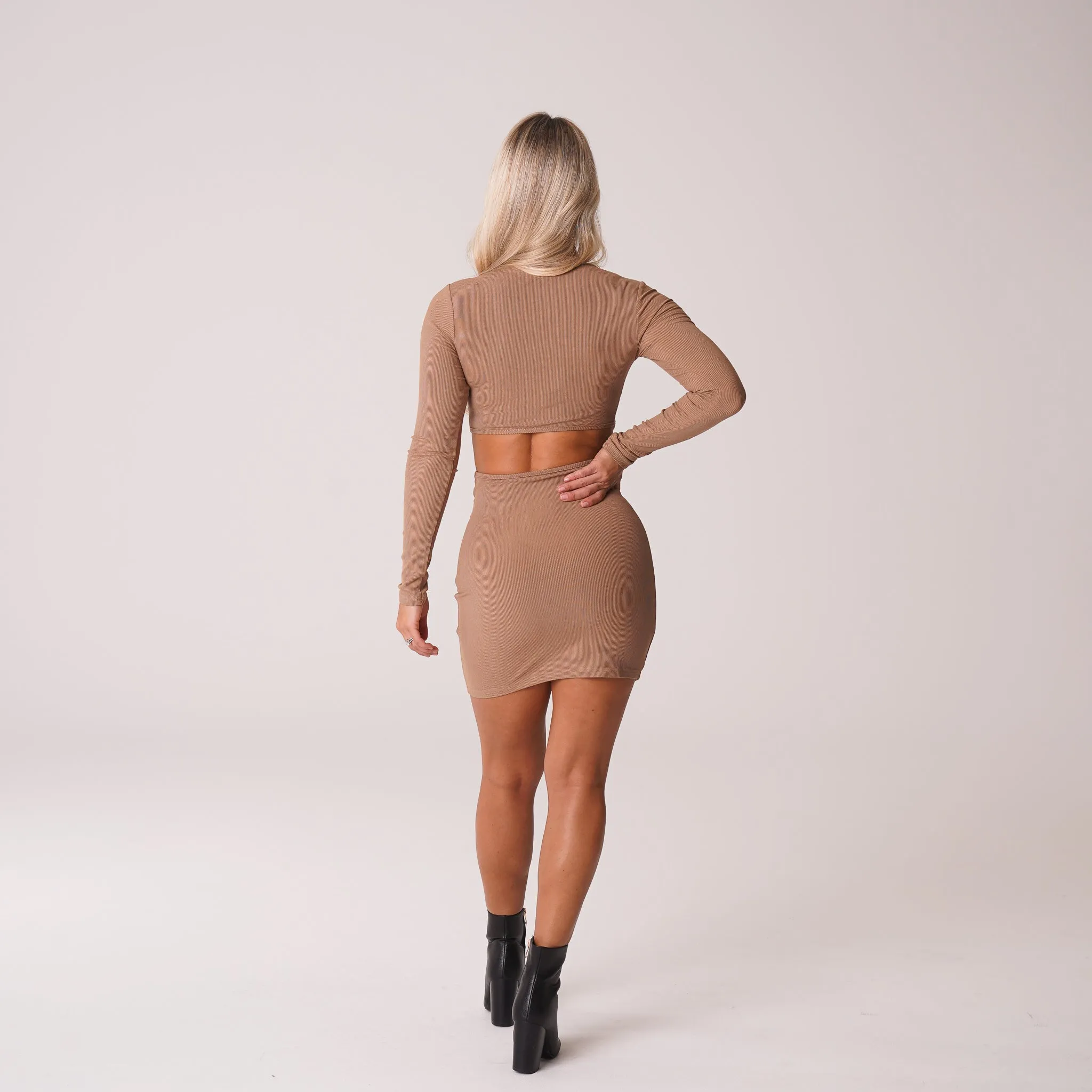 Mocha Into You Ribbed Mock Turtleneck Midi Dress sold by NVGTN product image thumbnail 3