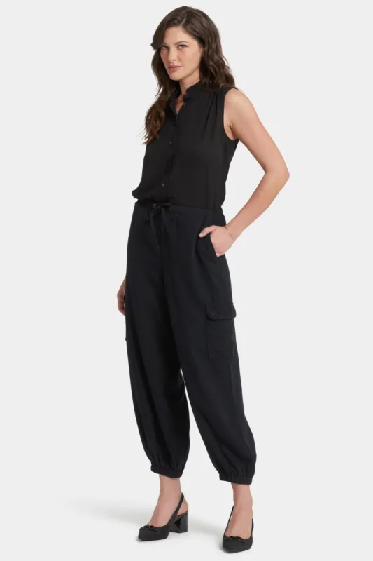 Relaxed Cargo Ankle Pull-On Pants - Overdye Black sold by NYDJ